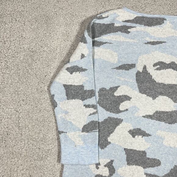 Kinross Cashmere Sweater Womens S Blue Camo Print Pullover Preppy - Picture 11 of 14